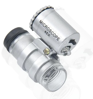 MG10081-4 Mini LED portable 45x 60x grossissement Jeuillerie de poche Loupes en verre Lentille argentée Instrument optique d'agrandissement fournisseur