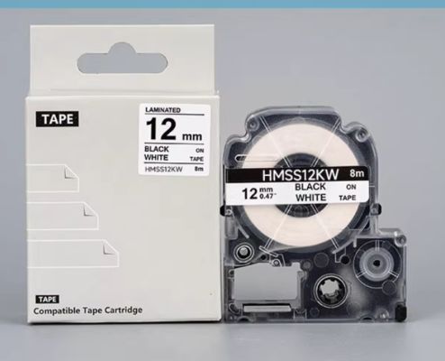 HMSS12K 12mm White label tape cassette For Brother label printer Black on White fournisseur