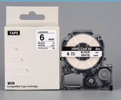 HMSS06K 6mm White label tape cassette For Brother label printer Black on White fournisseur