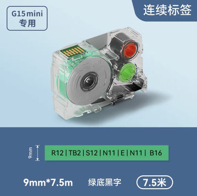 G02007 9mm Black on Green Adhesive stickers heat shrink tubing continuous label paper For Supvan G15Mini / G11pro Tube Printer fournisseur