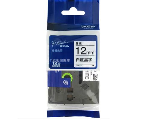12mm P-Touch Black on white label tape cassette TZe-231 for Brother Electronic Lettering Machine tube printer fournisseur